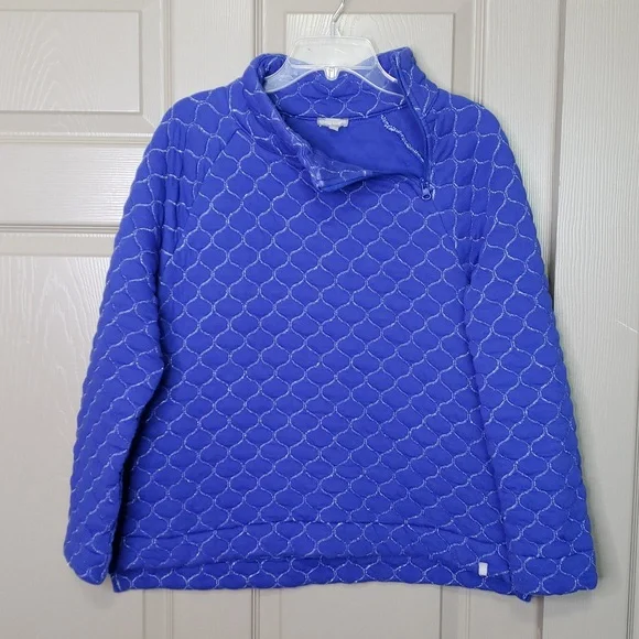 T By TALBOTS Quilted Blue Silver Zip Neck Pullover Top Size large - Picture 7 of 9